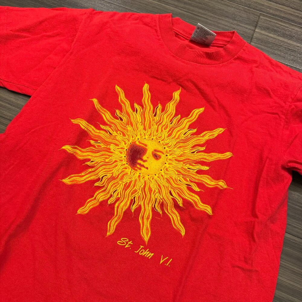 Vintage Saint John IV Red Celestial Sun Shirt Size Medium